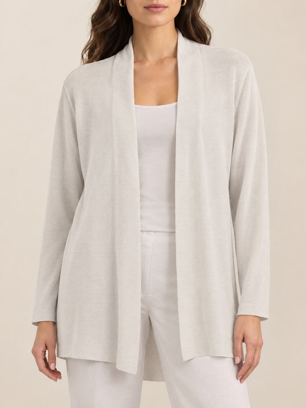 Eileen Fisher Silk Cotton Cardigan Women Small Off White Open Front Sweater Knit